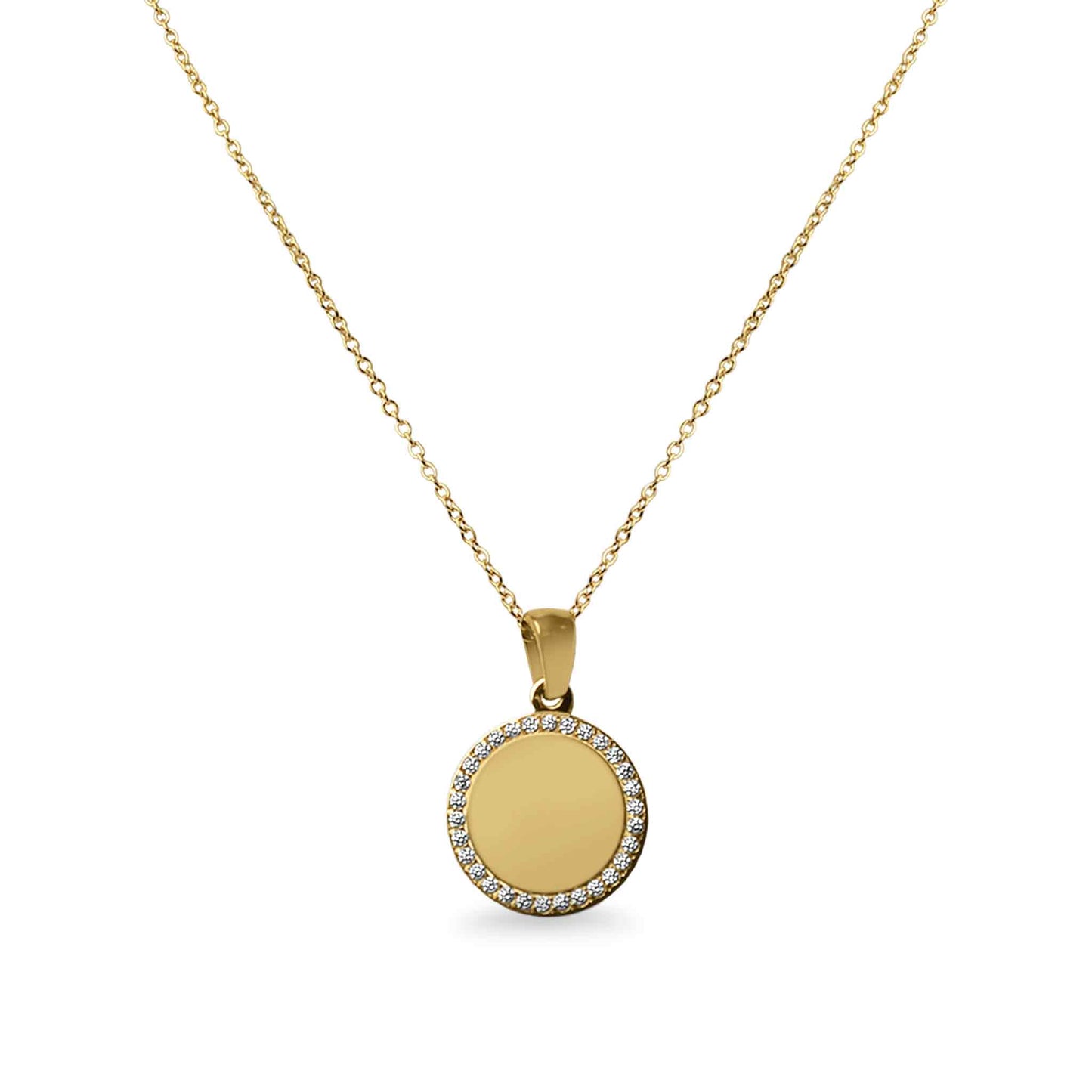 WJW - 18K PVD Coated Stainless Steel Round Pendant Necklace with CZ Accents: Gold