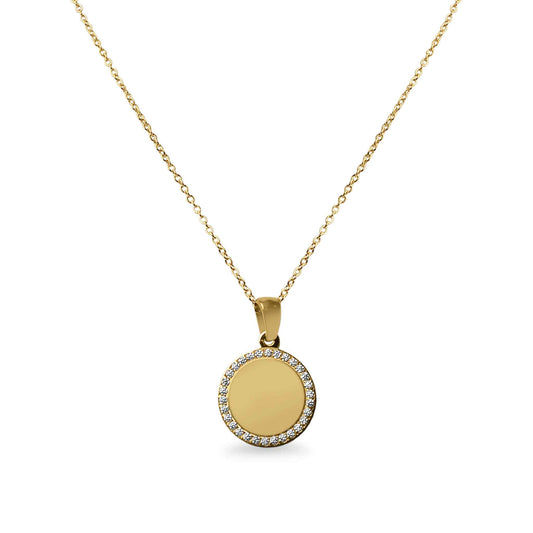WJW - 18K PVD Coated Stainless Steel Round Pendant Necklace with CZ Accents: Gold