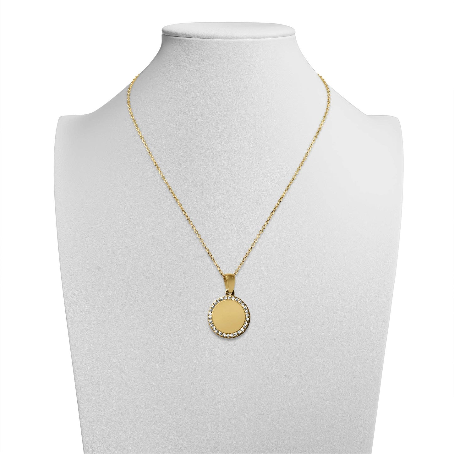 WJW - 18K PVD Coated Stainless Steel Round Pendant Necklace with CZ Accents: Gold