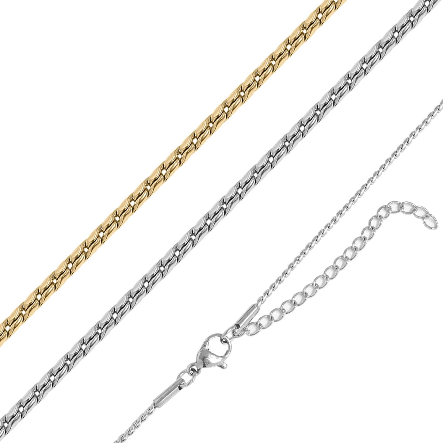 WJW - Stainless Steel Twisted Round Link Chain Necklace: Gold / 18+2"