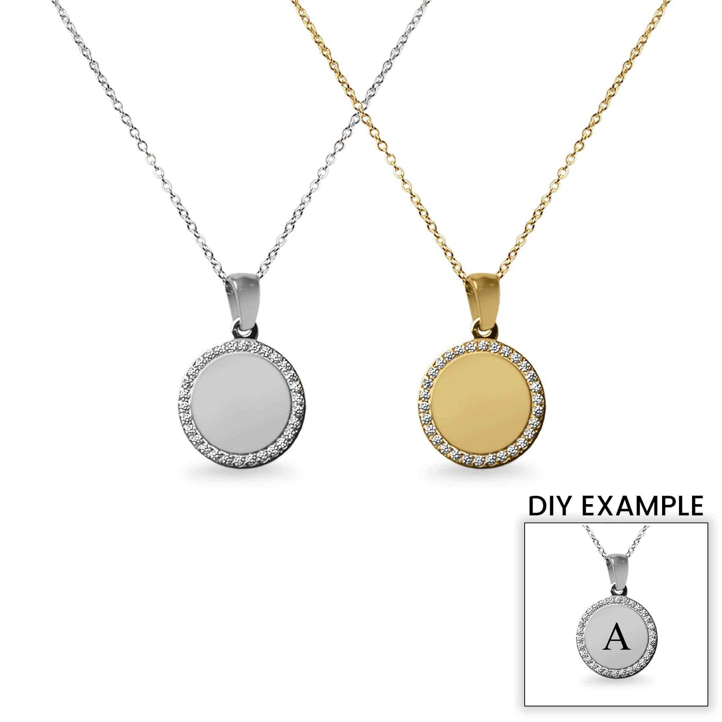 WJW - 18K PVD Coated Stainless Steel Round Pendant Necklace with CZ Accents: Gold