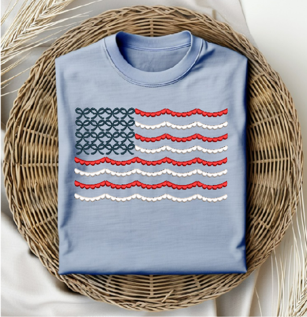 Bow and scalloped flag machine embroidery design