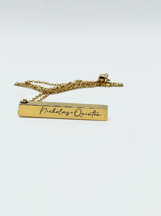Personalized 4-Sided Gold Bar Necklace – Custom Engraved Stainless Steel Pendant