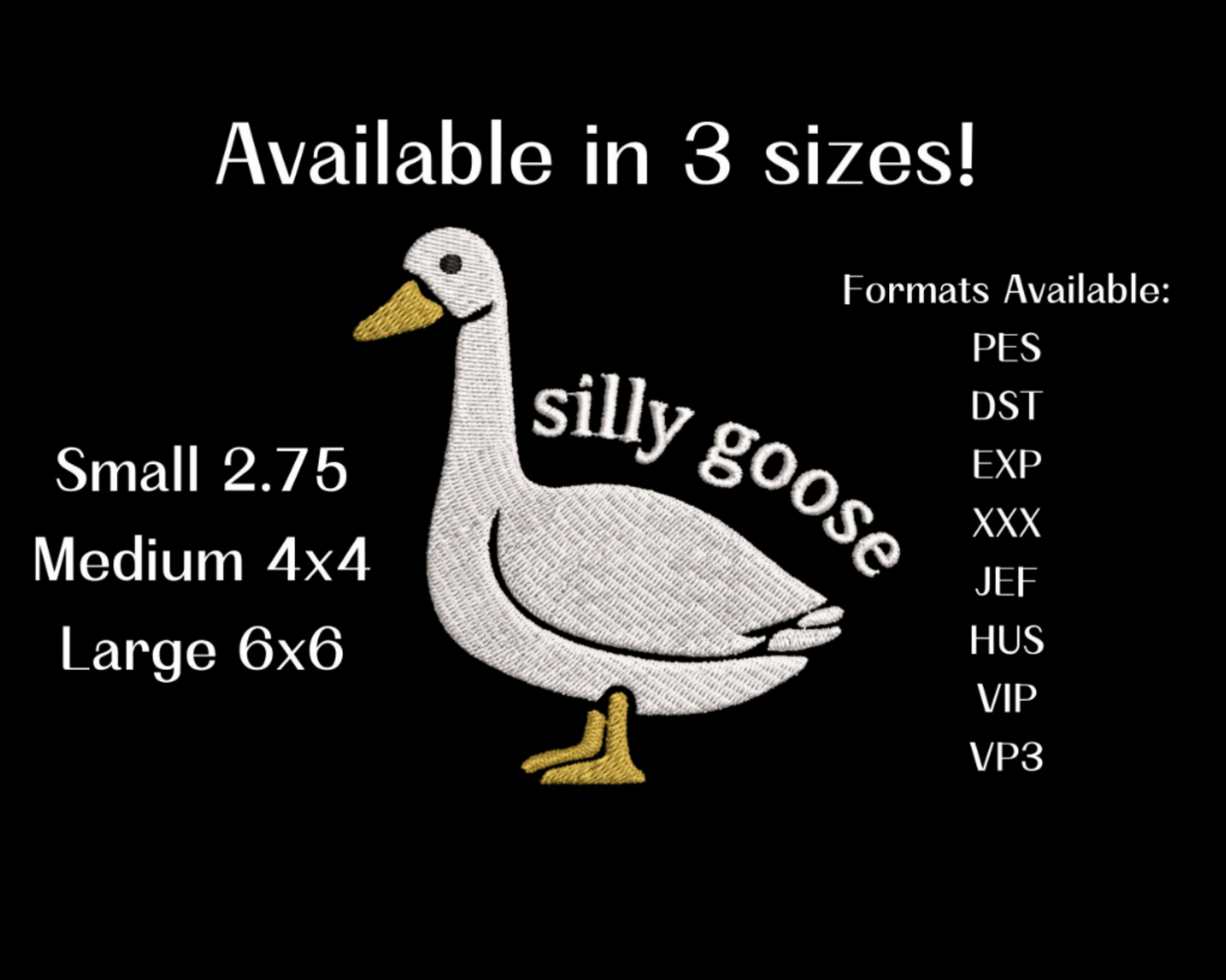 Silly Goose embroidery with white goose