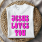 hot pink with black offset Jesus loves you transfer prints DTF transfers trendy transfers Etsy