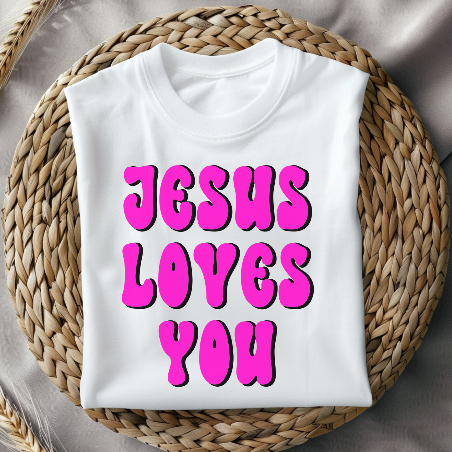 hot pink with black offset Jesus loves you transfer prints DTF transfers trendy transfers Etsy