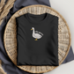 Black t-shirt with a goose graphic and 'silly goose'  embroidery