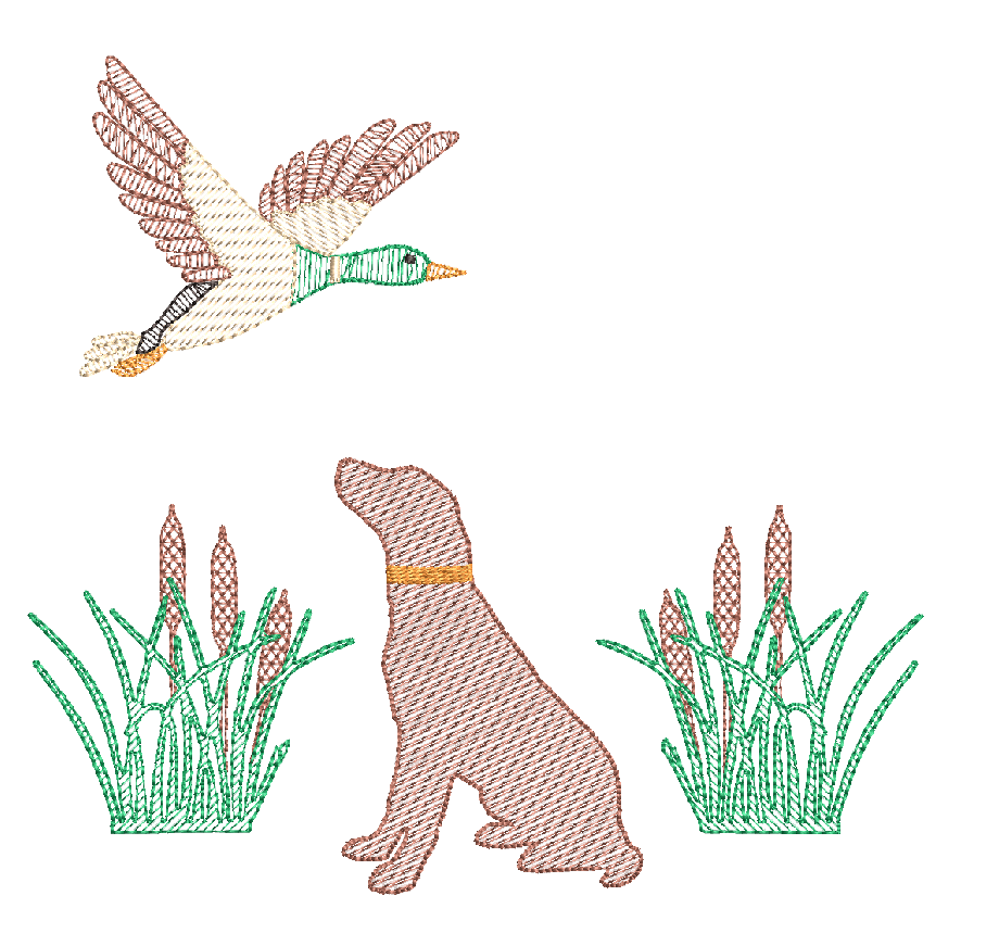 Flying Duck and Dog Hunting Embroidery